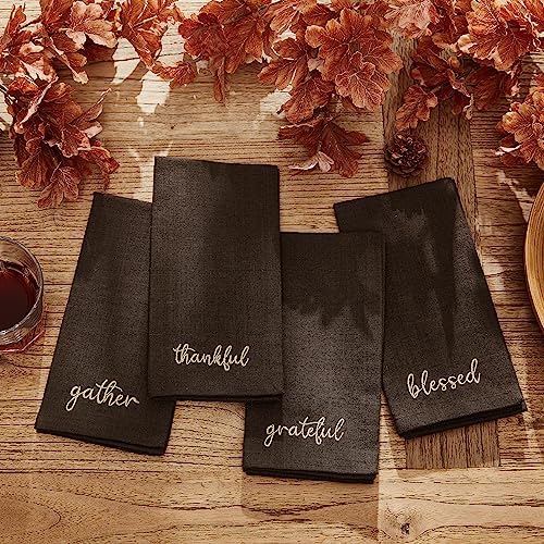 Threadmade Harvest Sentiment Embroidered Napkins, Set of 4, Brown - 17" W x 17" L by ElreneHomeFashions