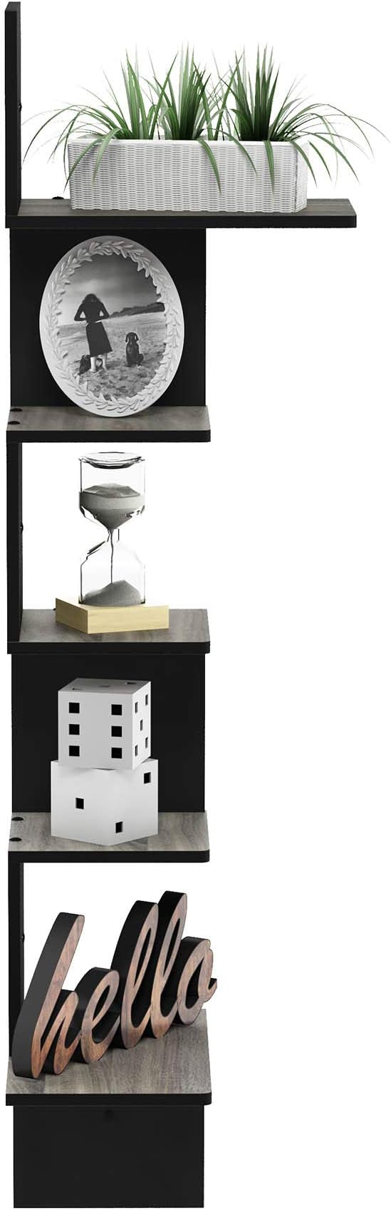 Furinno Rossi Wall Mounted Shelves, 5-Tier Rectangle, French Oak Grey/Black