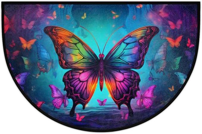 Half Round Door Mat Butterfly Night Sky Intdoor Entrance 36x24 Inch, Non-Slip Welcome Mat for Outdoor Semi Circle Bathroom Floor Rugs,House Entry Way Heavy Duty Doormat for Kitchen Living Room