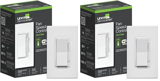Leviton Decora Smart Fan Speed Controller,Wi-Fi 2nd Gen,Neutral Wire Required,Works with My Leviton,Alexa,Google Assistant,Apple Home/Siri&Wired or Wire-Free 3-Way,D24SF-1RW,White (Pack of 2)