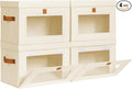Homsorout Medium Fabric Storage bins - Collapsible Storage Bins with Open Window, 4 Pack Closet Baskets for Shelves, Stackable Decorative Boxes for Home, Dorm, Beige, 13.7"x 9.8" x 9.8"