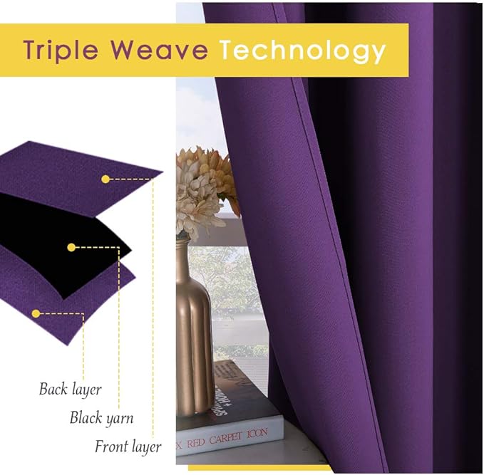 NICETOWN Blackout Window Curtains 60 inch Length 2 Panels, 34 x 60 Inch, Royal Purple, Grommet Top Room Darkening Thermal Insulated Solid Vertical Drapes for Bedroom/Kid Room
