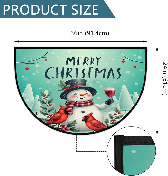 Snowman Half Round Door Mat Semi Moon Rug Fireplace Carpet Area Rugs | Christmas Snowman Non Slip Absorbent Half Circle Mat Carpet for Indoor Outdoor Patio Kitchen Bathroom Entryway Home Decor