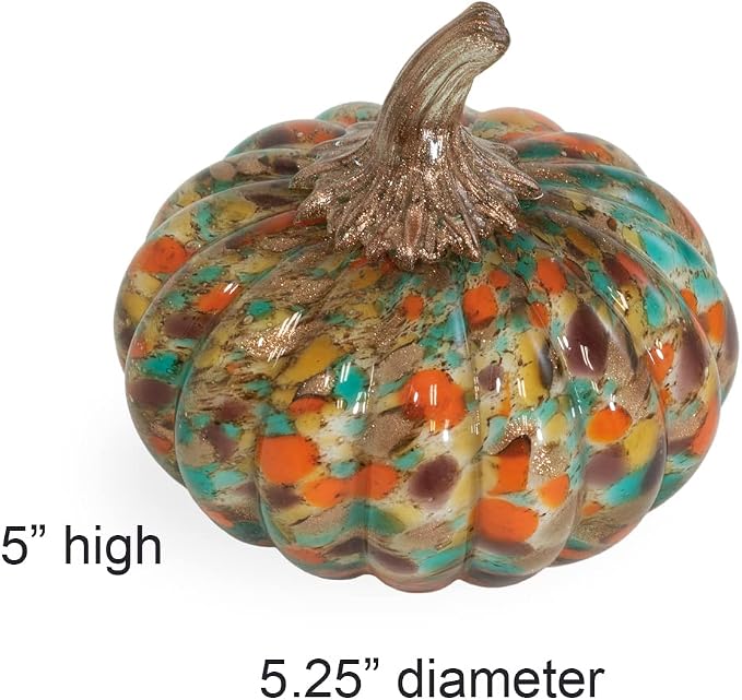Boston International Handblown Glass Pumpkin Tabletop Décor, 5.25 x 5-Inches, Confetti