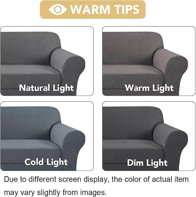 H.VERSAILTEX Armchair Covers Slipcover 2 Piece Chair Covers for Living Room Furniture Cover Suit for T Cushion/Box Cushion, Spandex Jacquard Fabric Small Checks(Armchair-Standard, Charcoal Gray)