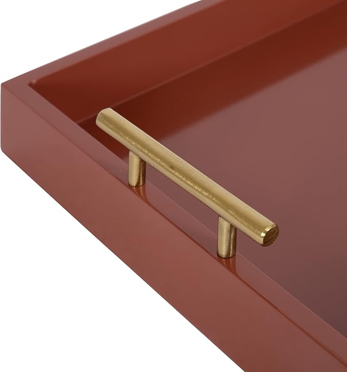 Kate and Laurel Lipton Decorative Modern Rectangular Tray, 16.5 x 12.25, Red and Gold, Chic Serving Tray for Storage, Organization, and Display
