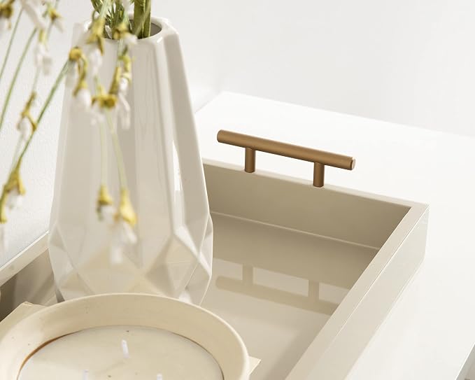 Kate and Laurel Lipton Modern Narrow Tray; 10 x 24; Sand; Midcentury Serving Tray for Storage and Display