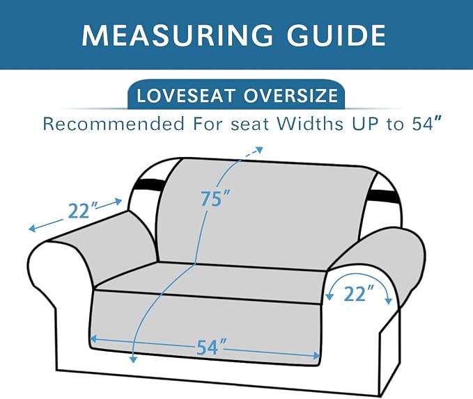 Sofa Protector for Dogs/Cats/Pets Sofa Covers Slipcover Quilted Couch Coveres Loveseat Covers with Non Slip Elastic Strap Water Resistant Seat Width: 54" (Oversized Loveseat, Smoke Blue/Beige)