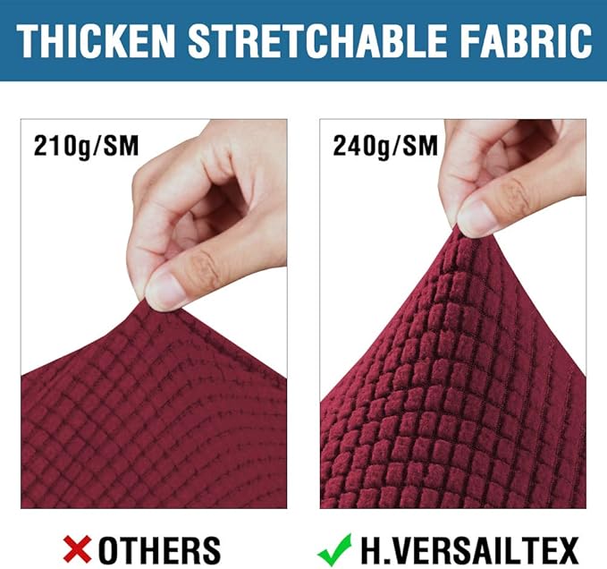 H.VERSAILTEX 3 Piece Stretch Sofa Covers for 2 Cushion Sofa Couch Covers for Living Room Furniture Cover (Base Cover Plus 2 Seat Cushion Covers) Thicker Jacquard Fabric(Large Sofa, Burgundy)