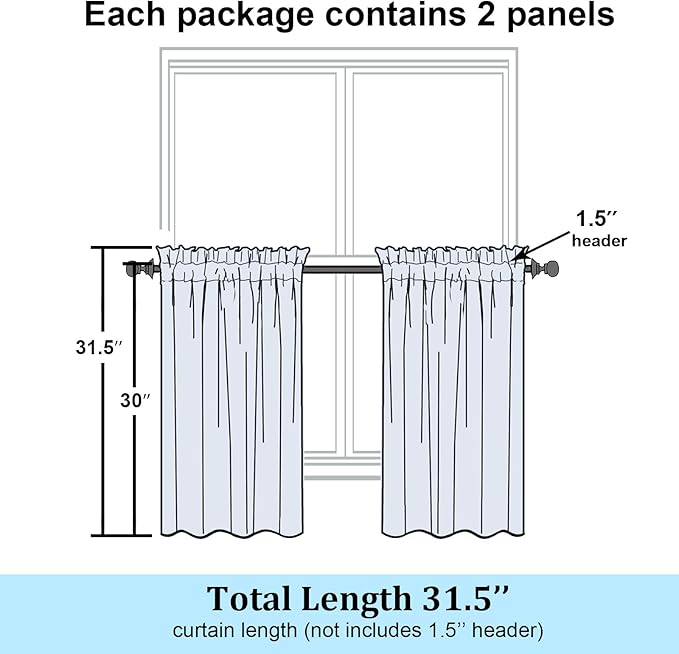 Simplebrand Semi Sheer Gold Curtains 30 Inch Length 2 Panels, Geometric - Image 2