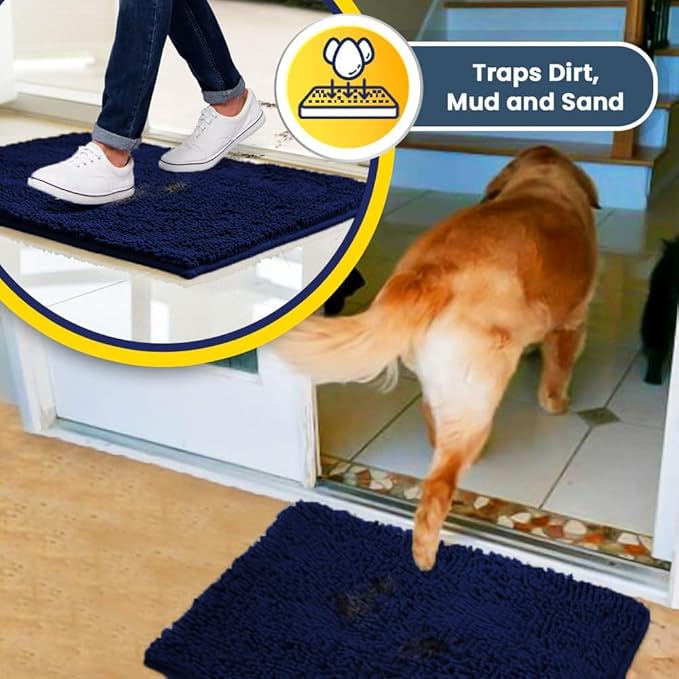 Muddy Mat® | Super Water Absorbent Door Mat Indoor, Microfiber Quick Dry Chenille Entryway Rug, Slip Resistant Front Door Mat, Indoor Mats for Entryway, Machine Washable Pet Rug, Navy Blue 5ft x 7ft