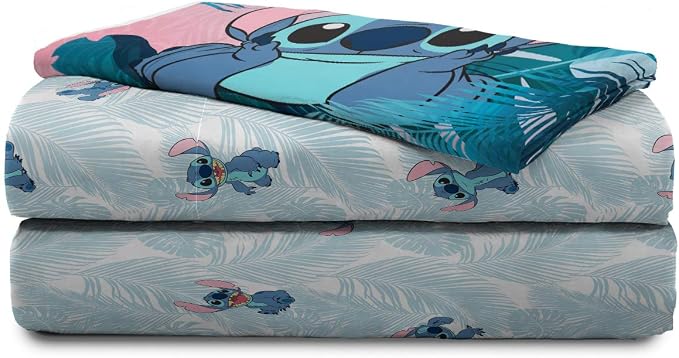 Jay Franco Kids Sheet Set with Fitted, Flat Sheets & Pillow Cover - Ultra-Soft Bedding with Pillowcase for Room Decor, Teal - Lilo & Stitch, 3 Piece Twin