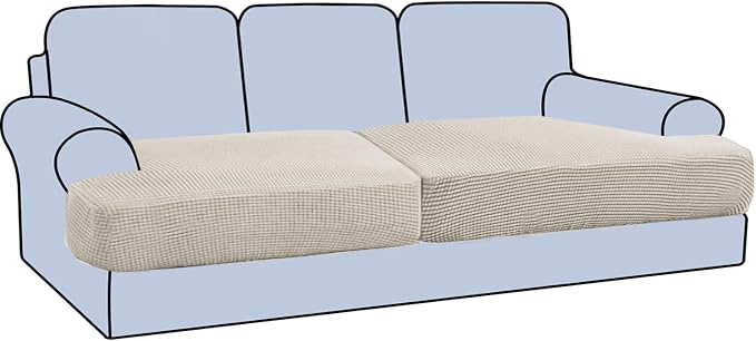 H.VERSAILTEX Stretch 2 Piece T Cushion Sofa Slipcovers Individually Sofa Cushion Covers for 2 Cushion Couch Sofa Seat Cushion Covers with Elastic Bands Featuring Thicker Jacquard Fabric, Island Fossi