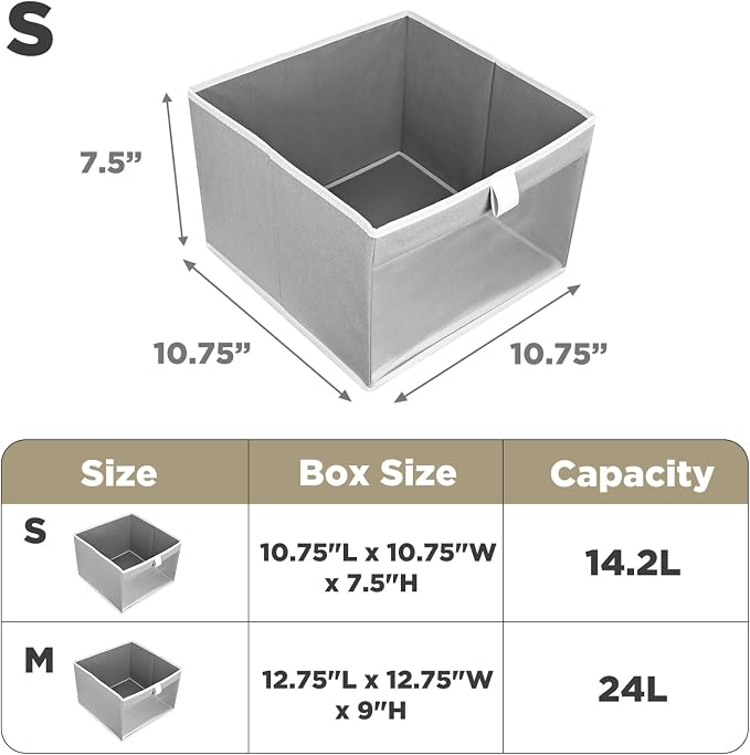 Linen Closet Organizers and Storage, Closet Storage Bins Basket Organizer, Foldable Organization Baskets with Mesh Window for Clothes Towels and Toys, 10.75" x 10.75" x 7.5", Gray, 2 pack