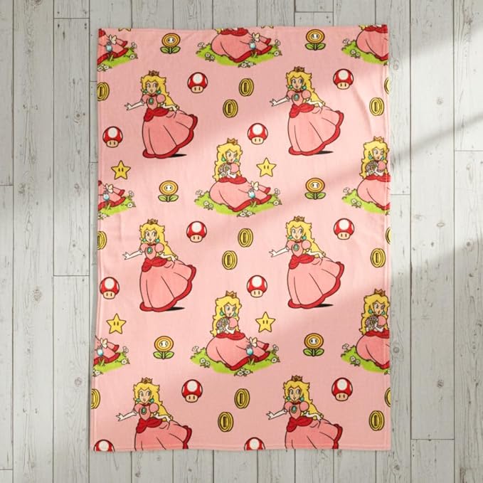 Nintendo Super Marios Bros. Gaming Princess Peach Girl Bedding Super Soft Silk Touch Throw, 46 in x 60 in, (Officially Licensed Product)