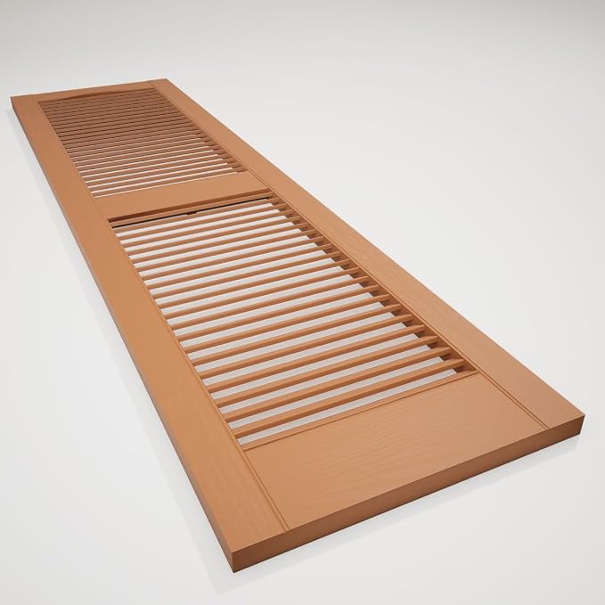 12"W x 36"H Lifetime Vinyl, Standard Cathedral Top Center Mullion, Open Louver Shutters, w/Installation Shutter-Lok's & Matching Screws (Per Pair), Treated Cedar