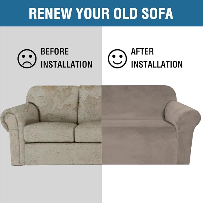 H.VERSAILTEX Stretch Velvet Sofa Covers Large Couch Covers Sofa Slipcovers Furniture Protector Soft with Non Slip Elastic Bottom, Feature Thick Comfy Rich Velour (Extra Wide Sofa 98"-105", Taupe)