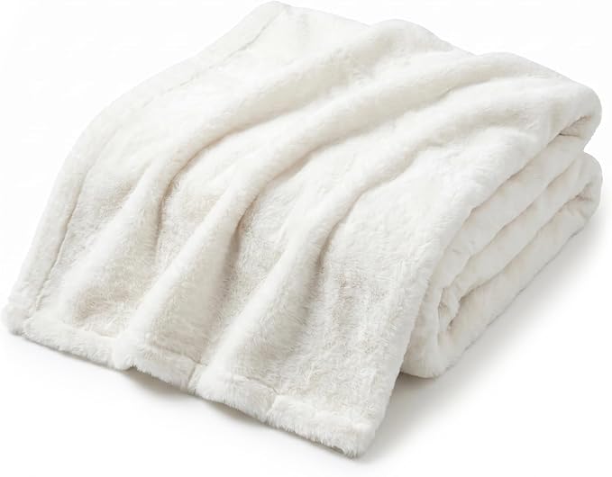 Americanflat 50x60 Double Sided Faux Fur Throw Blanket - Soft and Breathable Throw Blanket for Couch, Bed, Chair - White Faux Fur Blankets Perfect for Home, Bedroom, or Outdoor Use