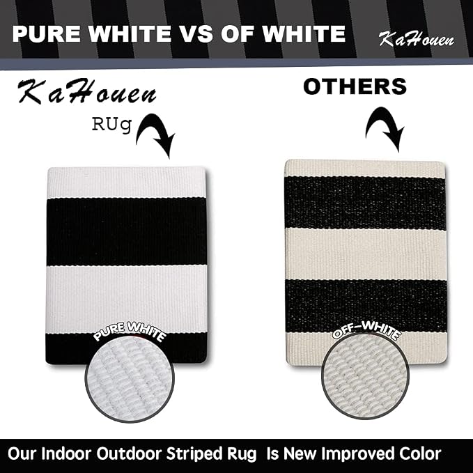 KaHouen Black and White Striped Rug 35.4 x 59 Inches, Indoor Front Porch Stripe Rug, Woven Washable Hand-Woven Stripe Outdoor Rugs for Layered Door Mats, Front Porch,Farmhouse,Kitchen...