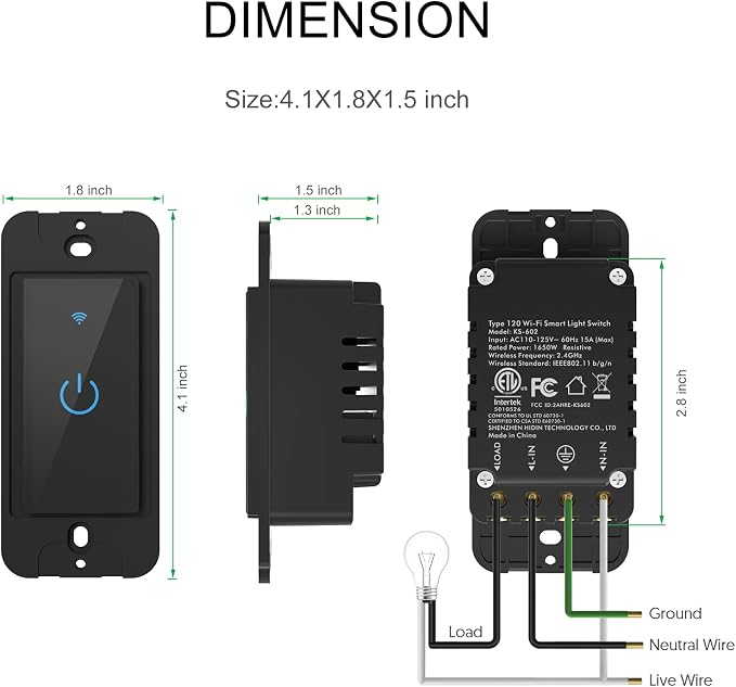 Lesim Smart Light Switch WiFi Switch Work with Alexa Google Home, Black