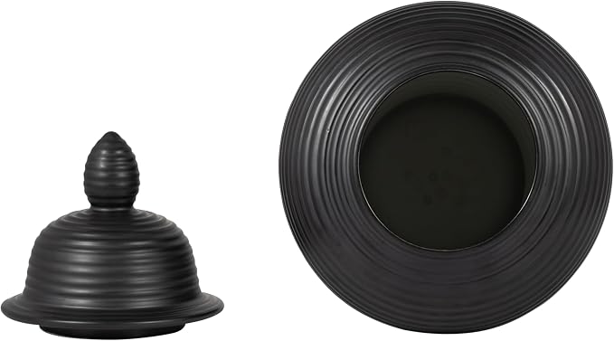 Ribbed Ceramic Temple Jar with Lid for Living Room Decor - Modern Flower Vase for Bedroom, House, or Office Display - Sculptural Home Accent for Kitchen Counter or Table Decor - 18", Black