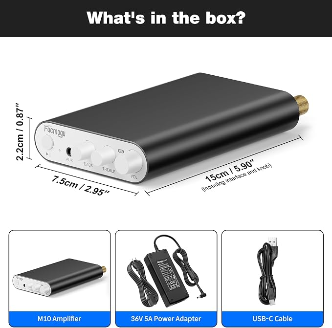 Facmogu M10 Home Audio Amplifier with Bluetooth 5.4, 300W+300W 2.0 Channel Stereo Amplifier System for Home Theater Speakers w/36V Adapter, TPA3255 300W Class D Digital Amp for Home Audio System