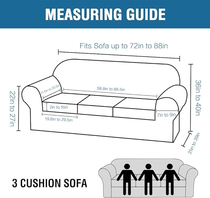 H.VERSAILTEX 4 Piece Stretch Sofa Covers for 3 Cushion Couch Covers for Living Room Furniture Slipcovers (Base Cover Plus 3 Seat Cushion Covers) Upgraded Thicker Jacquard Fabric (Sofa, Sage)