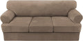 Sofa Cover 4 Piece T Cushion Sofa Slipcovers Thick Velvet Couch Cover Furniture Protector Stretch Sofa Covers for 3 Cushion Couch with 3 Individual T Cushion Covers Washable, Camel