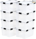 IRIS USA 8 Pack WeatherPro 62.8 Quart Stackable Storage Tote Bins, Plastic Gasket Box with Tight Latching Lids and Seal, Clear/Black