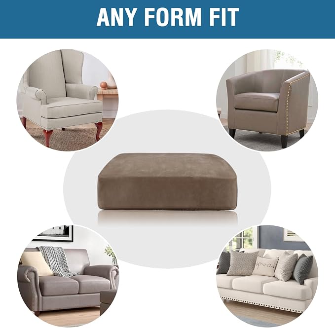 H.VERSAILTEX Velvet Stretch Couch Cushion Cover Plush Cushion Slipcover for Chair Loveseat Sofa Cushion Furniture Protector Seat Cushion Sofa Cover (2 Piece Medium Sofa Cushion Covers, Mocha)