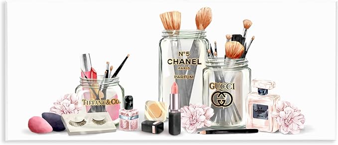 Floral Makeup Still Life Glam, 7 x 17 Inch Mounted Print on Wall Plaque | Stupell Industries · By Ziwei Li · Ready to hang · Giftable accent · Made in USA