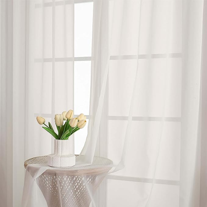 Lecloud Ivory Sheer Curtains 78 Inches Long 2 Pcs, Rod Pocket Light Filtering - Image 8