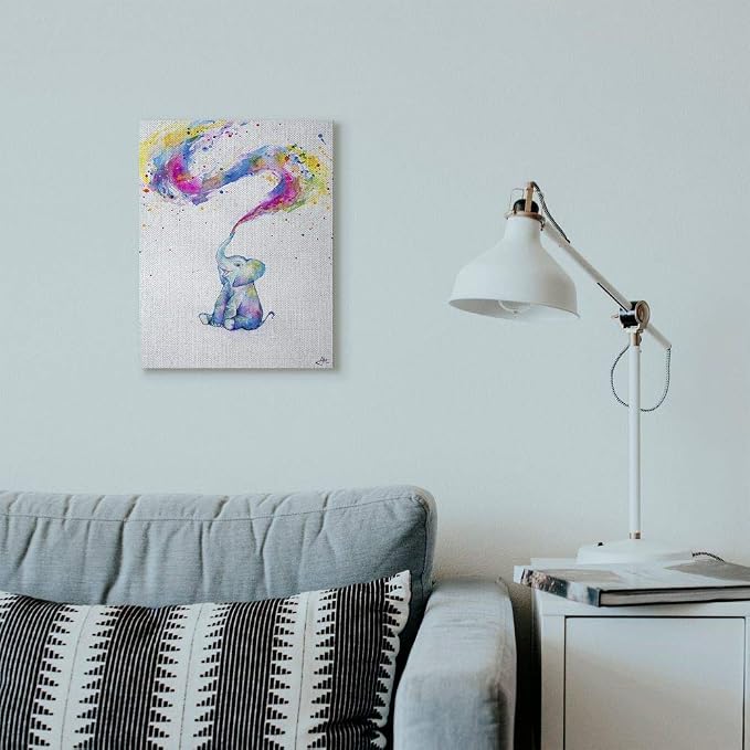 'Colorful Abstract Elephant Animal Watercolor'| Canvas Art | Stupell Industries | 16 x 20 Inches, Easy to Hang and Sturdy, Made in USA, by Marc Allante