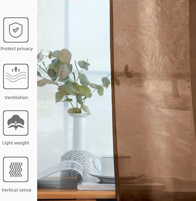 youleyar Solid Sheer Rod Pocket Curtain Voile Draperies 2 Panels White Beige - Image 5