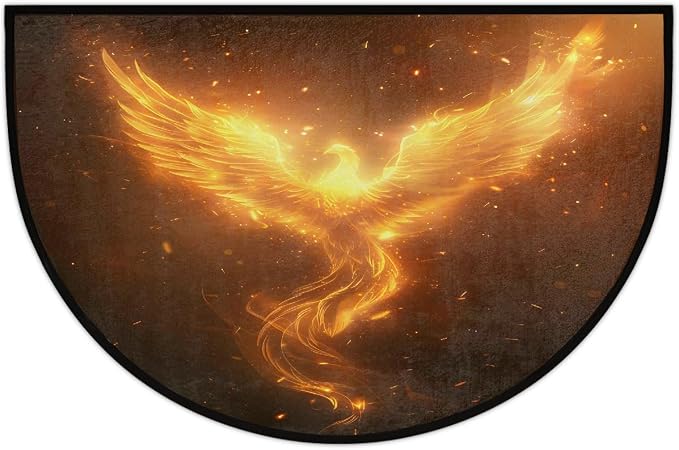 Pardick Half Round Doormat Semi Circle Rug Phoenix Fantasy Gold Non Slip Indoor Outdoor Entrance Half Moon Rug Absorbent Durable Washable Front Floor Mat for Kitchen Bathroom Patio Fireplace