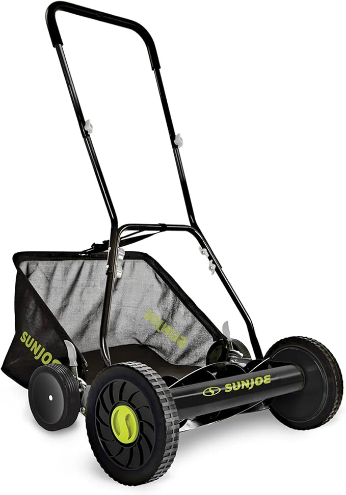 Sun Joe Manual Push Reel Lawn Mower with 8.5-Gal Grass Catcher, 20-Inch Cutting Width - Heavy-Duty Yard Trimmer Machine for Gardening Care and Maintenance, MJ502M