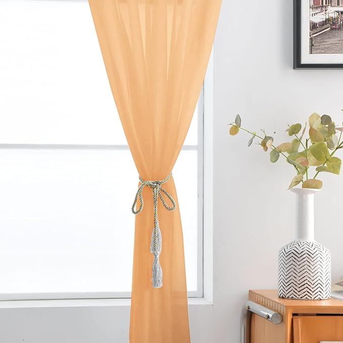 SpaceDresser Sheer Voile Window Treatment Rod Pocket Curtain Panels for Kitchen Bedroom Living Room Drapes Sunlight Filtering Privacy Semi Home Decor Assorted (Beige, 52 W x 84 L)