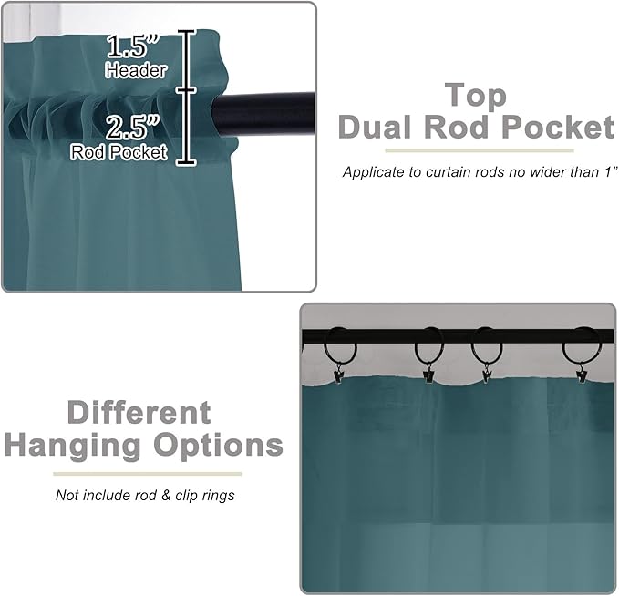 Dusty Blue Sheer Curtain for Bedroom Living Room 72 Inches Long 2 Panels Set, Solid Soft Light Filtering Sheer Window Curtains, Modern Rod Pocket Door Curtain, Dusty Blue, 42" Wx72 L Inches