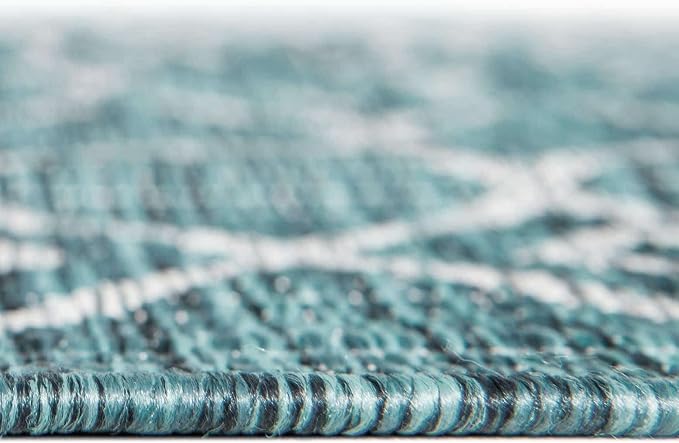 Unique Loom Outdoor Trellis Collection Area Rug - Tribal Trellis (6' 1" Square Teal/Ivory)
