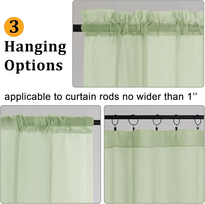 Gwine Light Green Sheer Curtains 72 Inches Long 2 Panels Set - Image 4