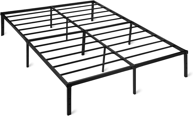 Amazon Basics Metal Bed Frame, Non-Foldable Platform with Under-Bed Storage Space, Durable Steel, Protective Floor Pads, Easy Assembly, Queen, 60W x 80L in, Black