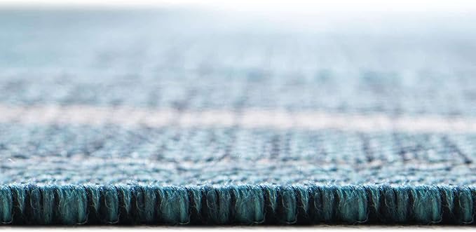 Unique Loom Outdoor Border Collection Area Rug - Soft Border (5' 1" Round, Teal/ Ivory)