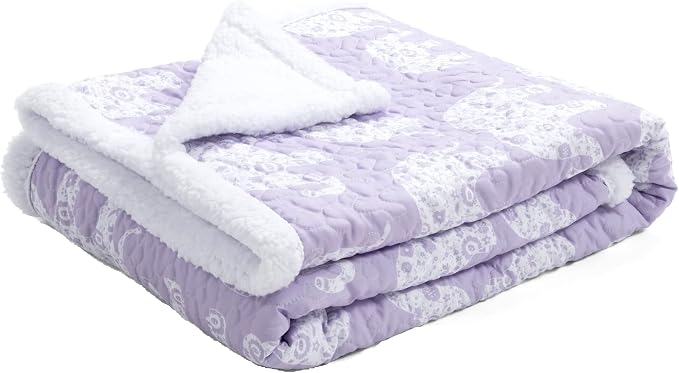 Lush Decor Elephant Parade Sherpa Throw Blanket 50" W x 60" L, Purple - Elephant Blanket for Kids - Plush Throw Blankets for Bed - Couch Blankets