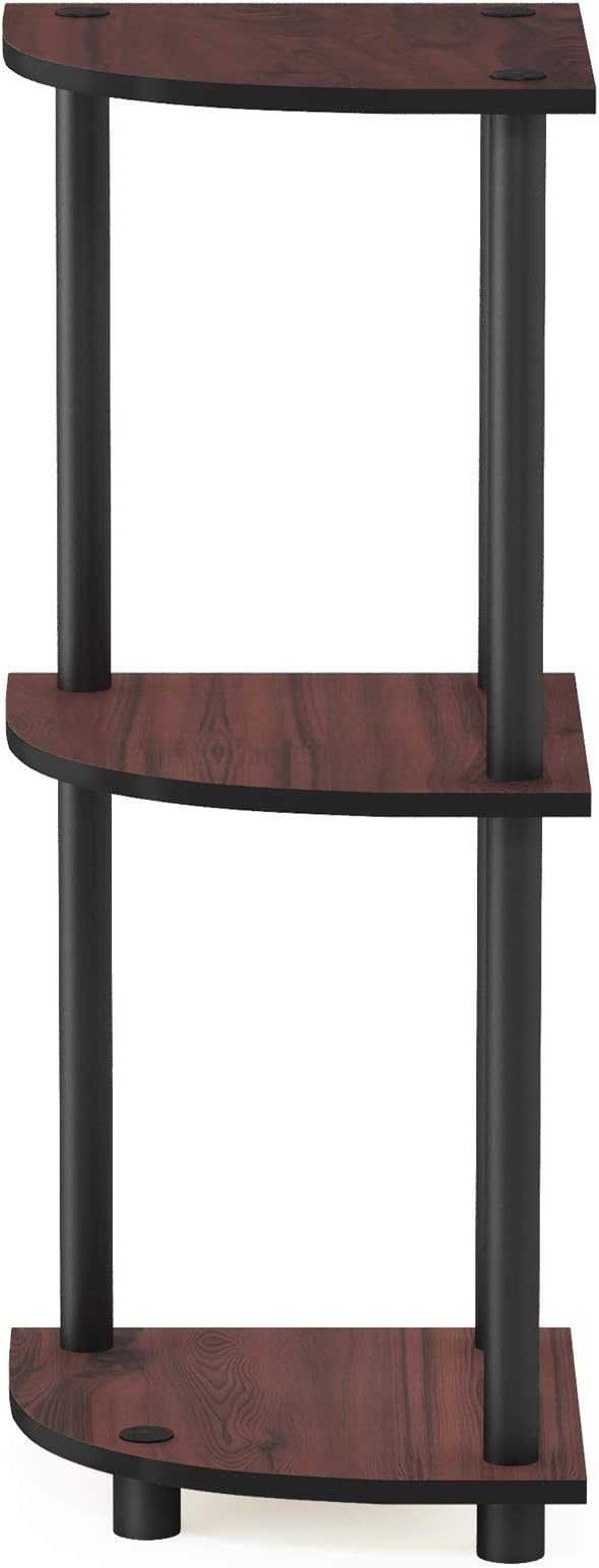 Furinno TURN-N-TUBE Corner Shelf, 3-Tier Corner Bookshelf, Display Storage Shelves with Open Shelves, for Organization and Storage, Living Room, Home Office, Garage, Dark Cherry