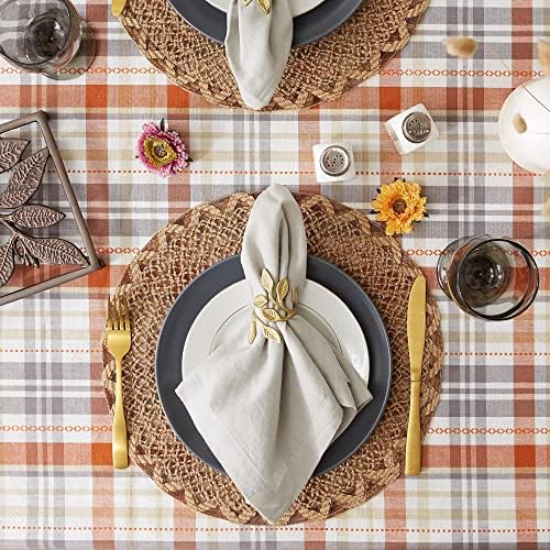 DII Autumn Afternoon Farmhouse Kitchen Thanksgiving & Fall Décor for Home, Tablecloth, 60x104, Pumpkin Plaid, Orange & Grey - Image 5
