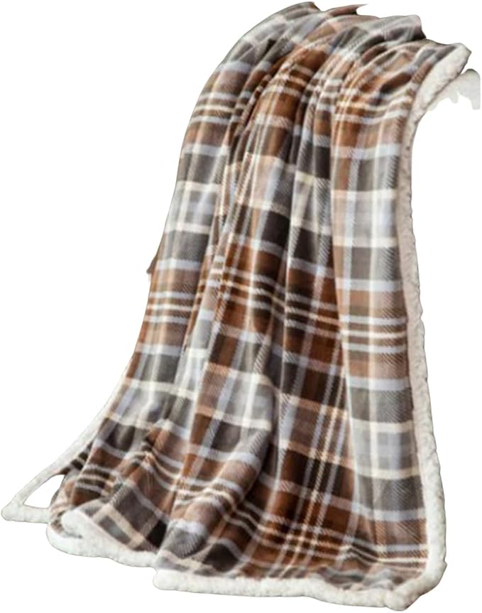 Carstens, Inc. Ultra Premium Super Soft Plush Sherpa Fleece Oversized Throw Blanket 54" x 68", Gray Chestnut Plaid