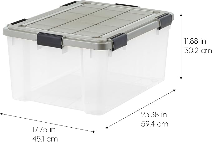 IRIS USA 3-Pack 60 Qt Storage Bins with Gasket Lids, Clear/Chrome | WeatherPro seal helps protect bulky items for moving, garage, attic and basement storage