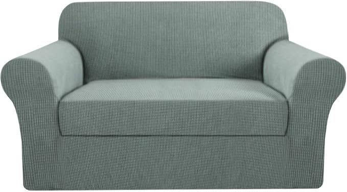 H.VERSAILTEX 2 Pieces Loveseat Slipcovers Love Seat Cover Furniture Cover/Protector Fit Lovesat Width Up to 70 Inch, Stay in Place Suit for T Cushion/Box Cushion (Loveseat, Sage)