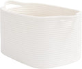 Goodpick Woven Rope Storage Basket with Handles, 13" x 10" x 9", White | Rectangle Basket for Books, Toys & Towels Storage, Shelf & Closet Organization, Living Room & Nursery Decor