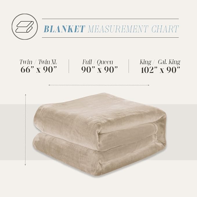 Elegant Comfort Luxury Velvety Feel Blanket, All-Season Lightweight Blanket, Ultra Plush, Soft, Cozy-Fuzzy Flannel Fleece for Couch, Sofa, Bed, Travel, Solid Design, Twin/Twin XL, Cream-Beige
